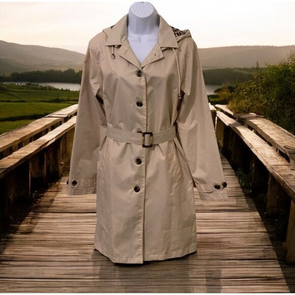 Capelli New York Womens Trench Coat Size M Leopard Print Lined Removable Hood - Picture 3 of 10